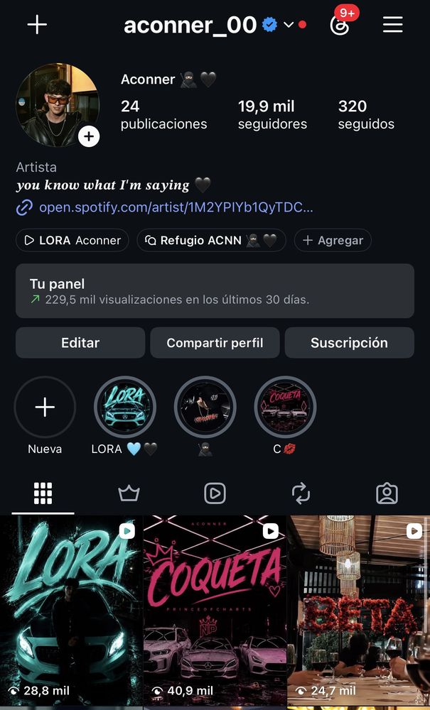 Captura del perfil de Instagram @aconner_00, verificado, con 19,9 mil seguidores