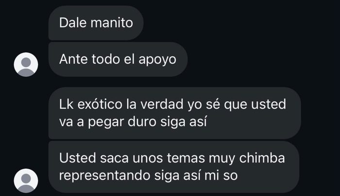 Mensaje: ante todo el apoyo, usted va a pegar duro, siga así