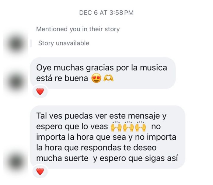 Mensaje: muchas gracias por la música, está re buena, te deseo mucha suerte